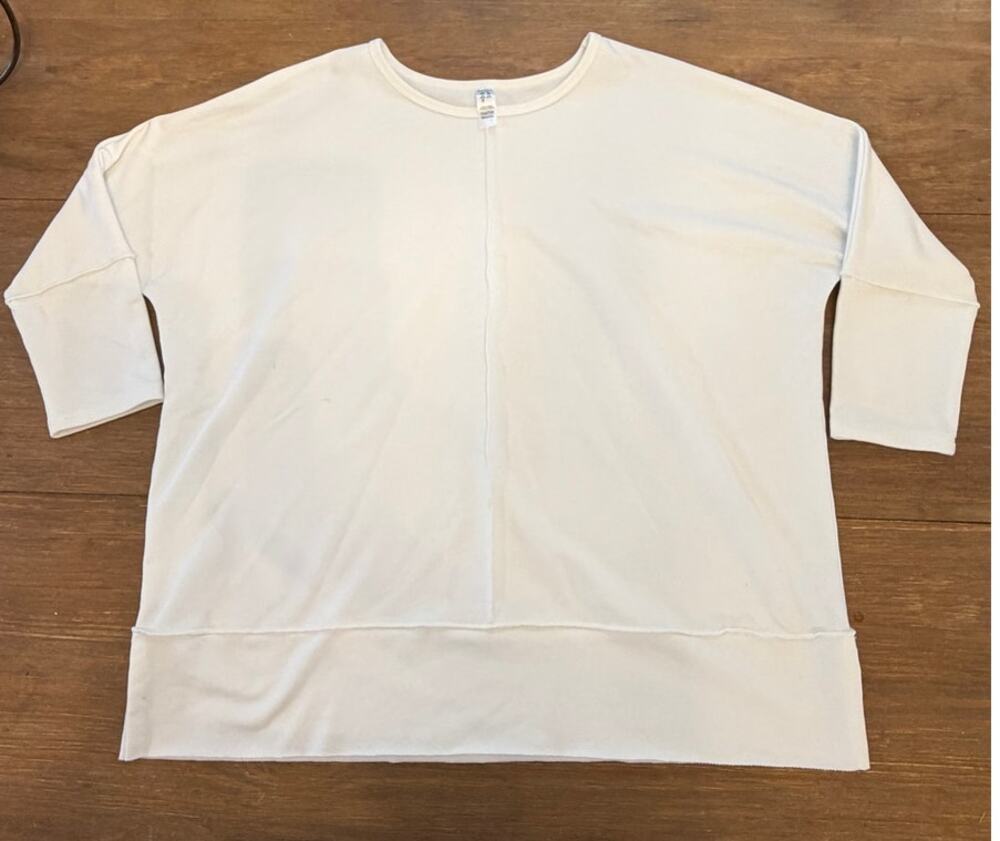 Spanx Women’s Large White Oversized Crewneck Sweatshirt Tunic Side Slit